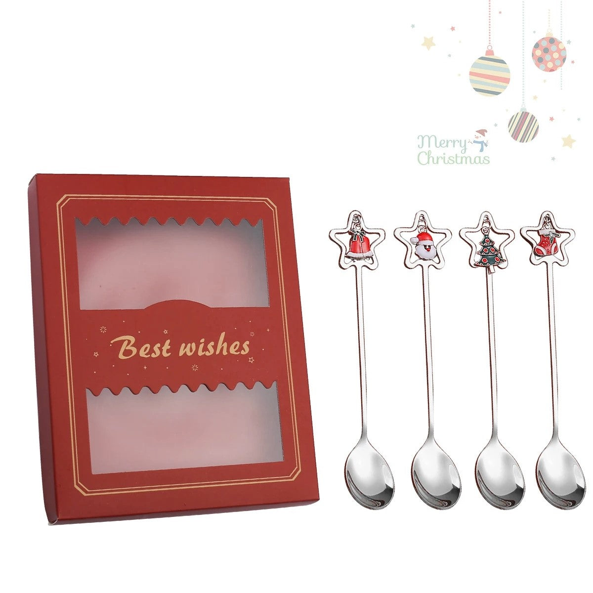 SET VAISSELLE 4 CUILLERES BRELOQUES BTE ROUGE