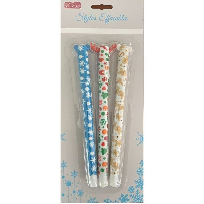 SET DE 3 STYLOS EFFACABLES THEME NOËL
