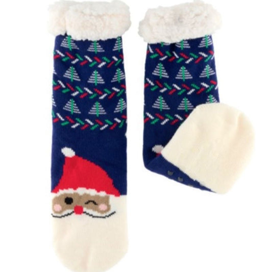 CHAUSSETTE SHERPA PERE NOEL BLEU