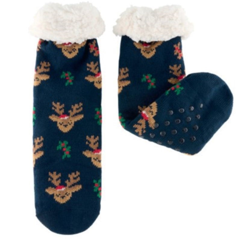 CHAUSSETTE SHERPA ALL OVER RENNE BLEU