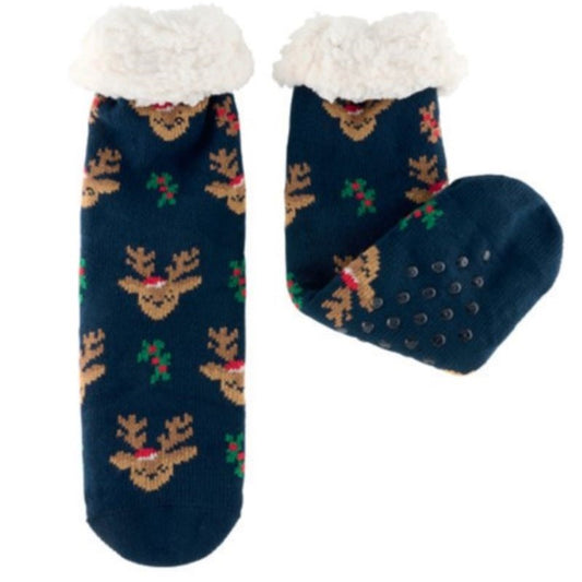 CHAUSSETTE SHERPA ALL OVER RENNE BLEU